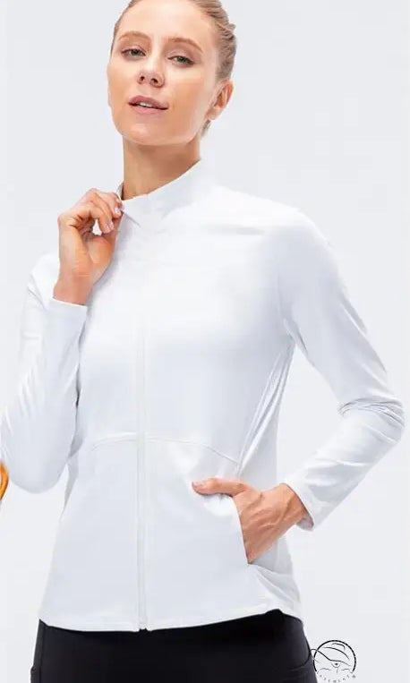 Autumn Winter Fleece Lined Nylon Yoga Clothes Fitness Jacket Women Zipper Stretch Running Sport Long Sleeve