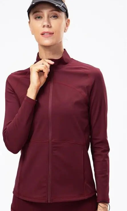 Autumn Winter Fleece Lined Nylon Yoga Clothes Fitness Jacket Women Zipper Stretch Running Sport Long Sleeve