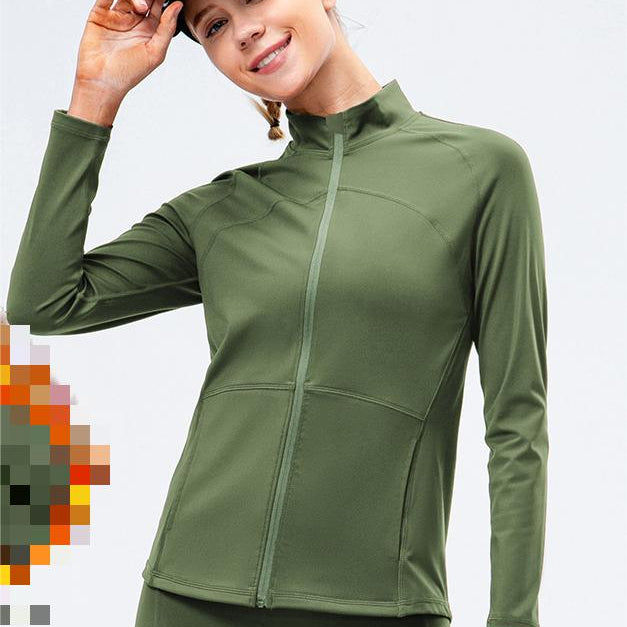 Autumn Winter Fleece Lined Nylon Yoga Clothes Fitness Jacket Women Zipper Stretch Running Sport Long Sleeve