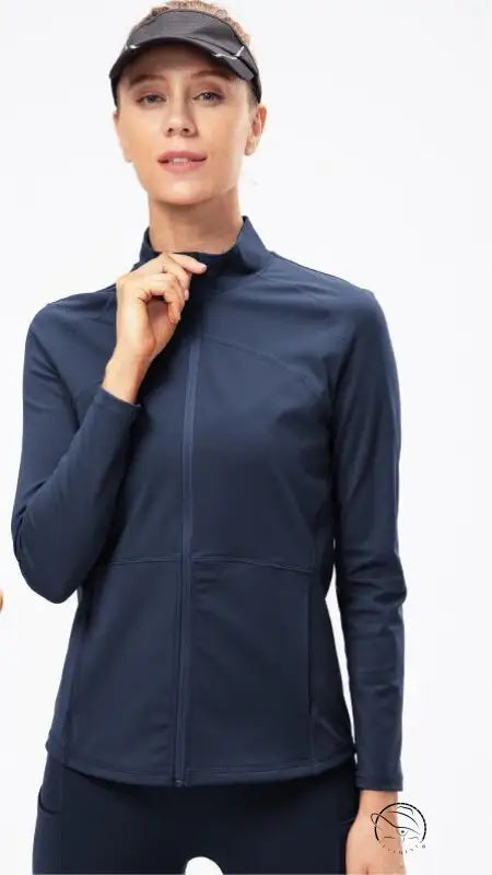 Autumn Winter Fleece Lined Nylon Yoga Clothes Fitness Jacket Women Zipper Stretch Running Sport Long Sleeve