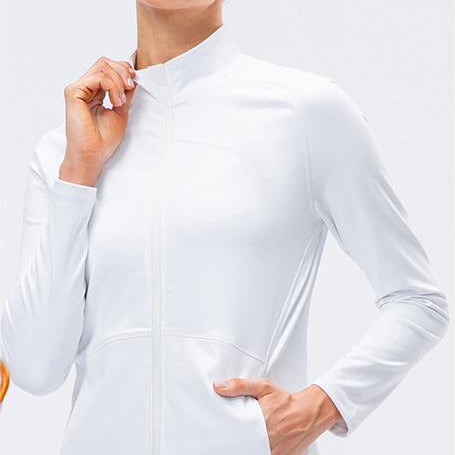 Autumn Winter Fleece Lined Nylon Yoga Clothes Fitness Jacket Women Zipper Stretch Running Sport Long Sleeve