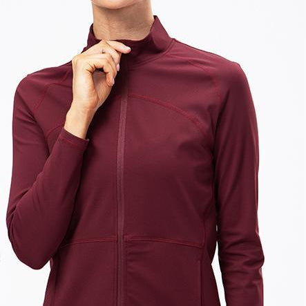 Autumn Winter Fleece Lined Nylon Yoga Clothes Fitness Jacket Women Zipper Stretch Running Sport Long Sleeve