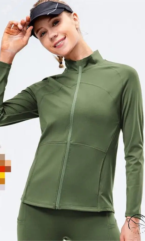 Autumn Winter Fleece Lined Nylon Yoga Clothes Fitness Jacket Women Zipper Stretch Running Sport Long Sleeve