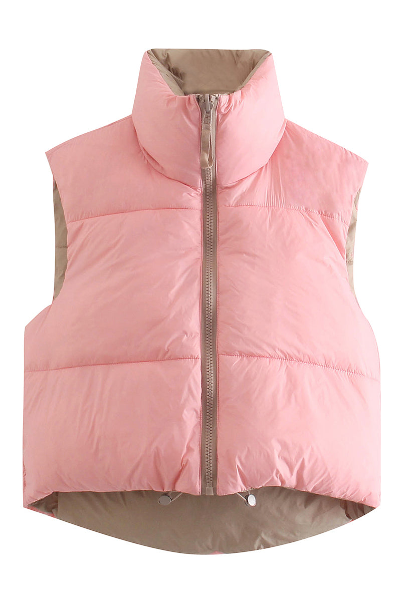 Pink puffer vest with high collar from Street Double Sided Cotton Padded collection