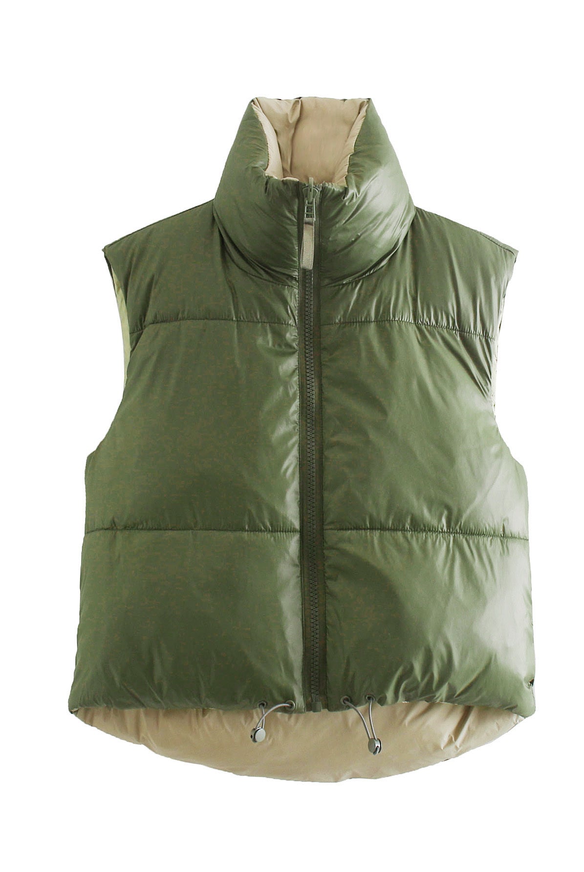 Olive green street double sided cotton padded vest, Street Double Sided Cotton Padded Vest