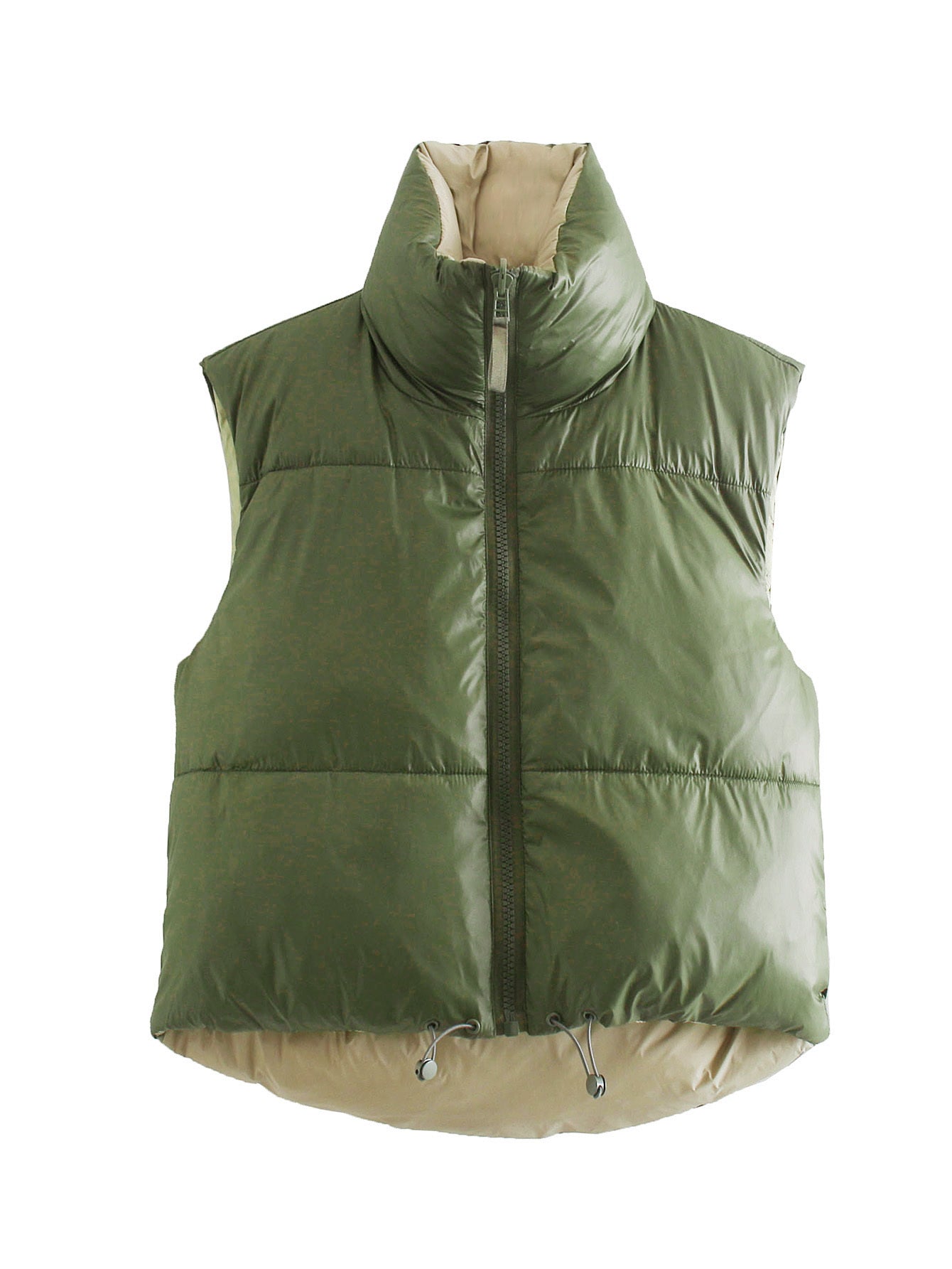 Olive green street double sided cotton padded vest, Street Double Sided Cotton Padded Vest