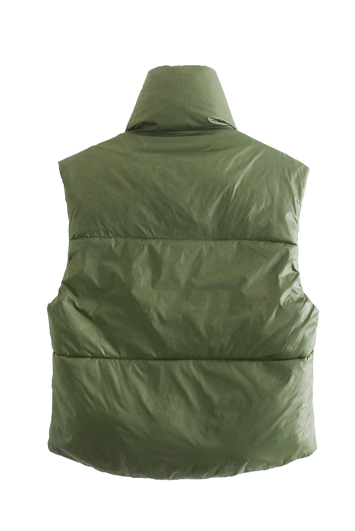 Olive green street double sided cotton padded vest for versatile layered style