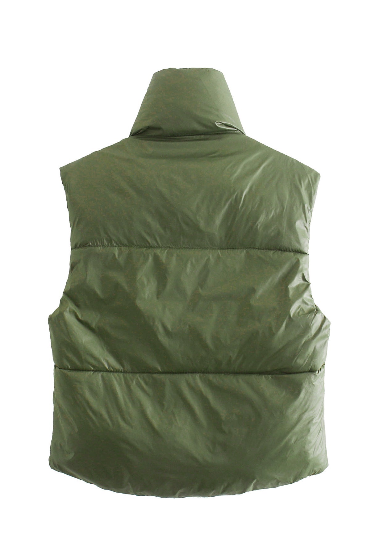 Olive green street double sided cotton padded vest for versatile layered style