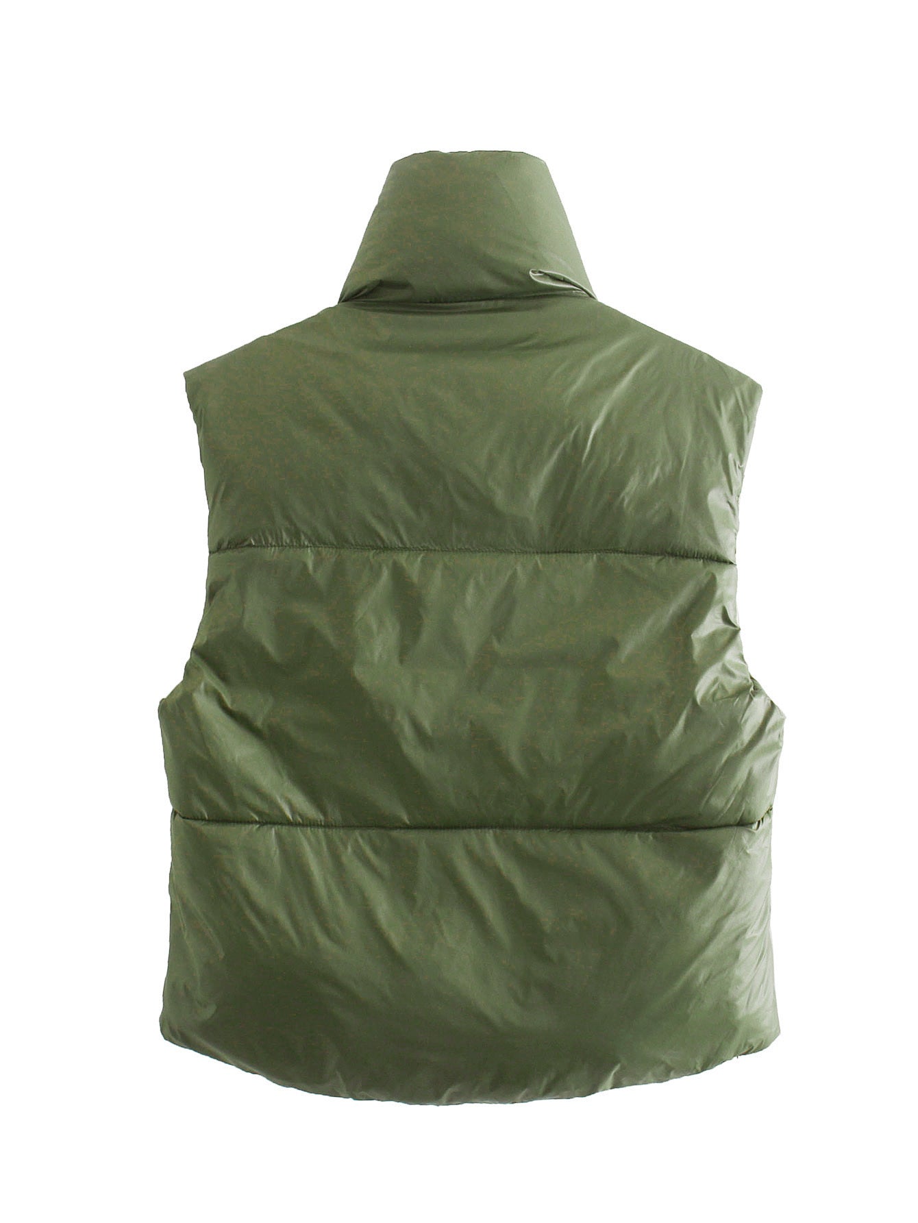 Olive green street double sided cotton padded vest for versatile layered style