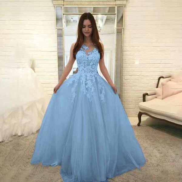 Elegant Lace Dress featuring a light blue lace-bodice ballgown for fashionable occasions