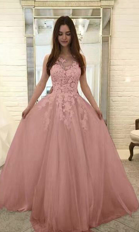 Elegant Lace Dress featuring a Pink Floral Lace Ballgown, perfect for fashionable occasions