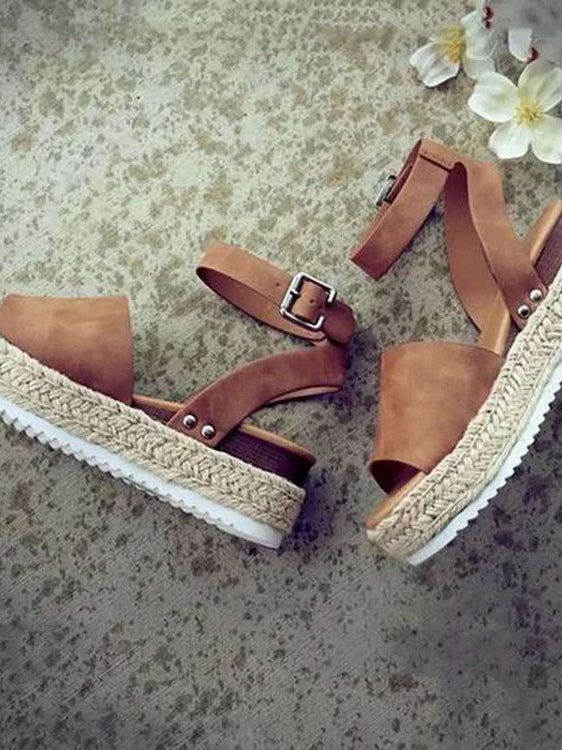 Sandals with Buckle Platform Wedge High Heel