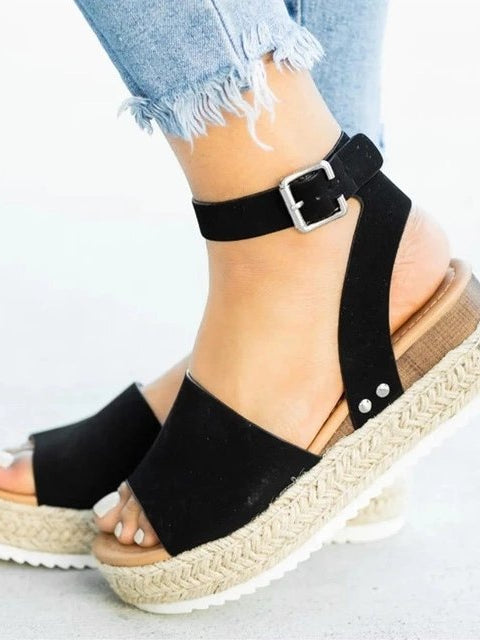 Sandals with Buckle Platform Wedge High Heel