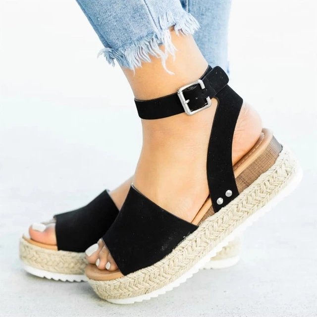Sandals with Buckle Platform Wedge High Heel