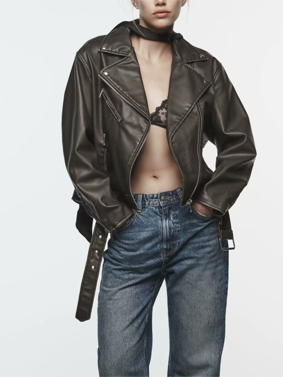 Beautiful warm olive green Langry leather jacket with hood