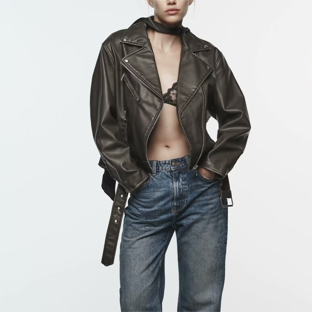 Beautiful warm olive green Langry leather jacket with hood