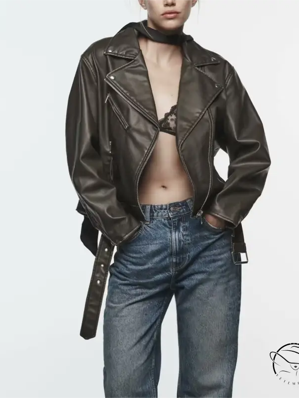 Olive green leather jacket with hood and silver hardware for langry fashion