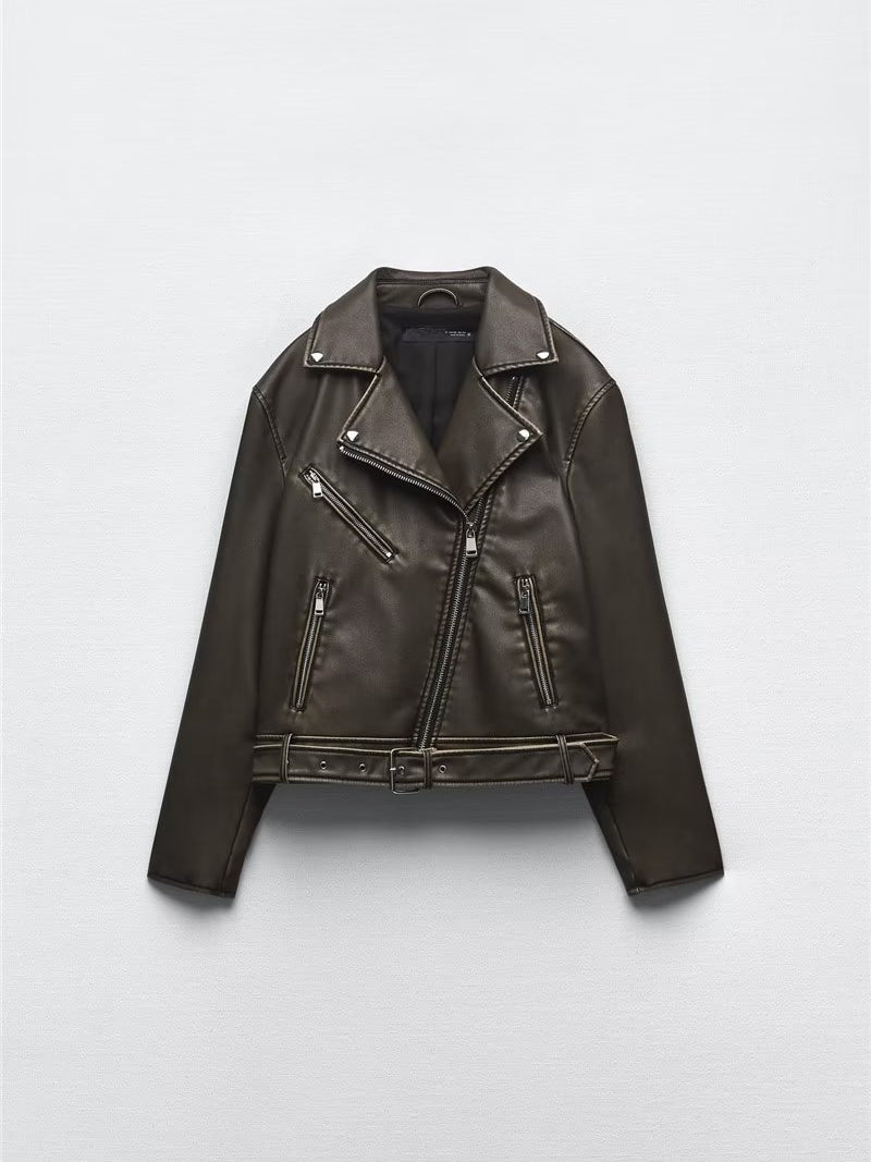Beautiful Warm Langry Olive Green Leather Jacket