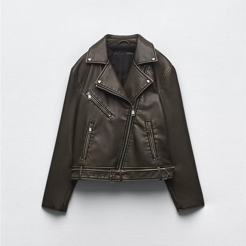 Beautiful Warm Langry Olive Green Leather Jacket