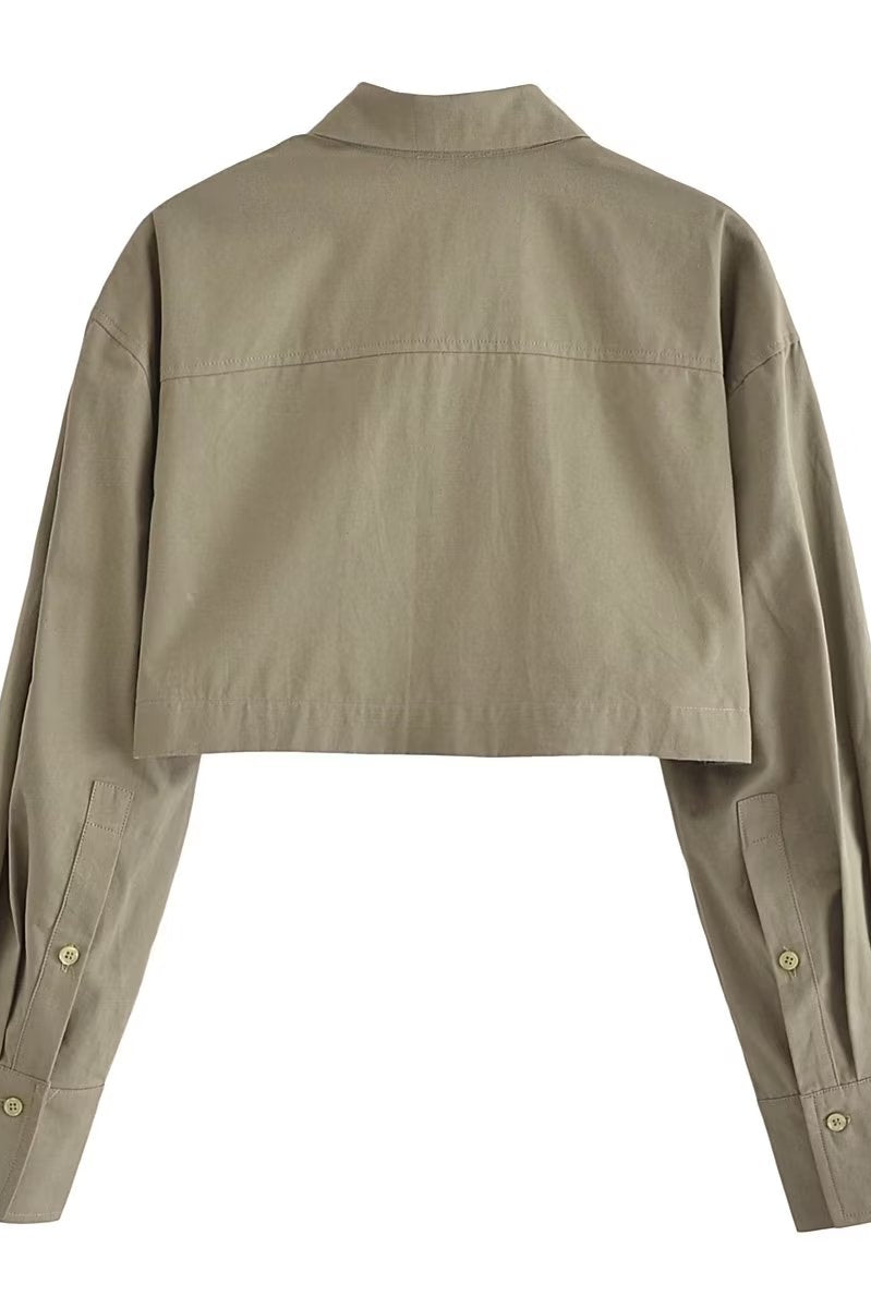 Khaki cropped utility jacket in Langry fashion ملابس