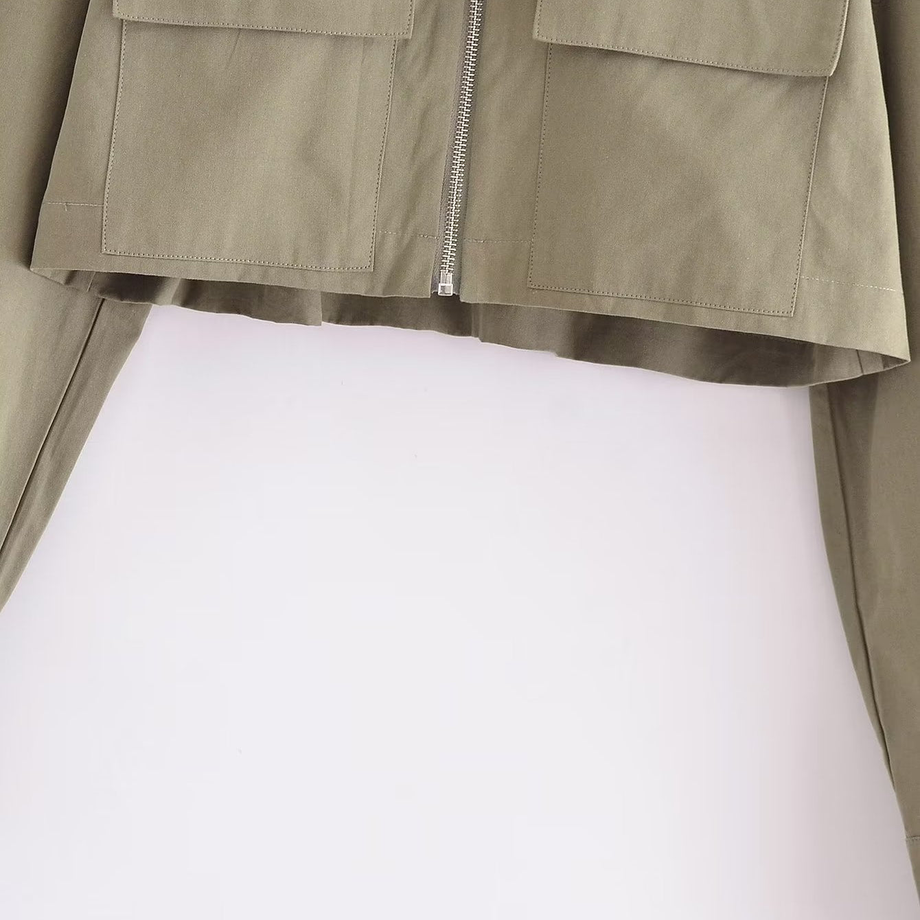 Khaki langry fashion utility windbreaker shirt with zipper pockets