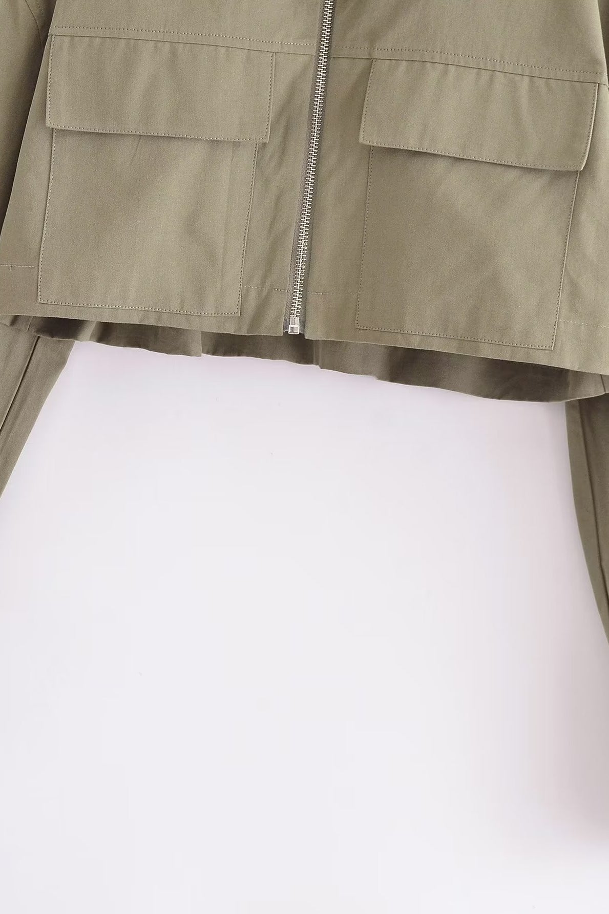 Khaki langry fashion utility windbreaker shirt with zipper pockets