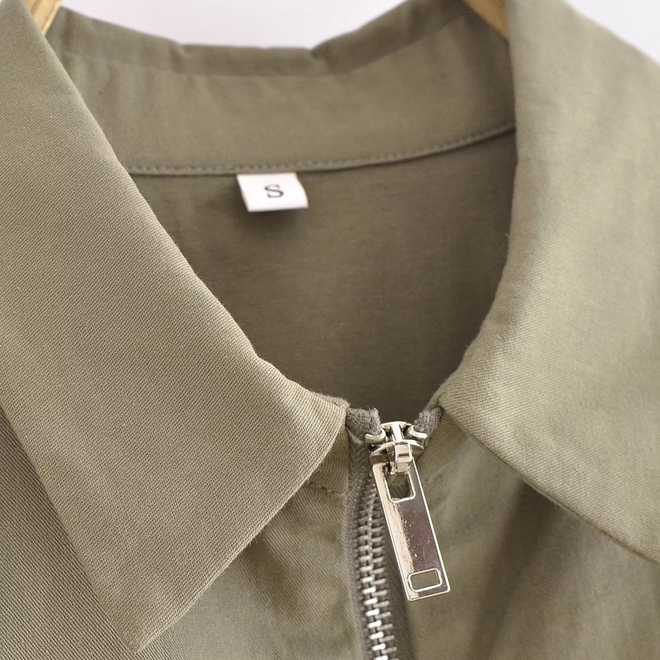Langry olive green zip-up windbreaker jacket with collar