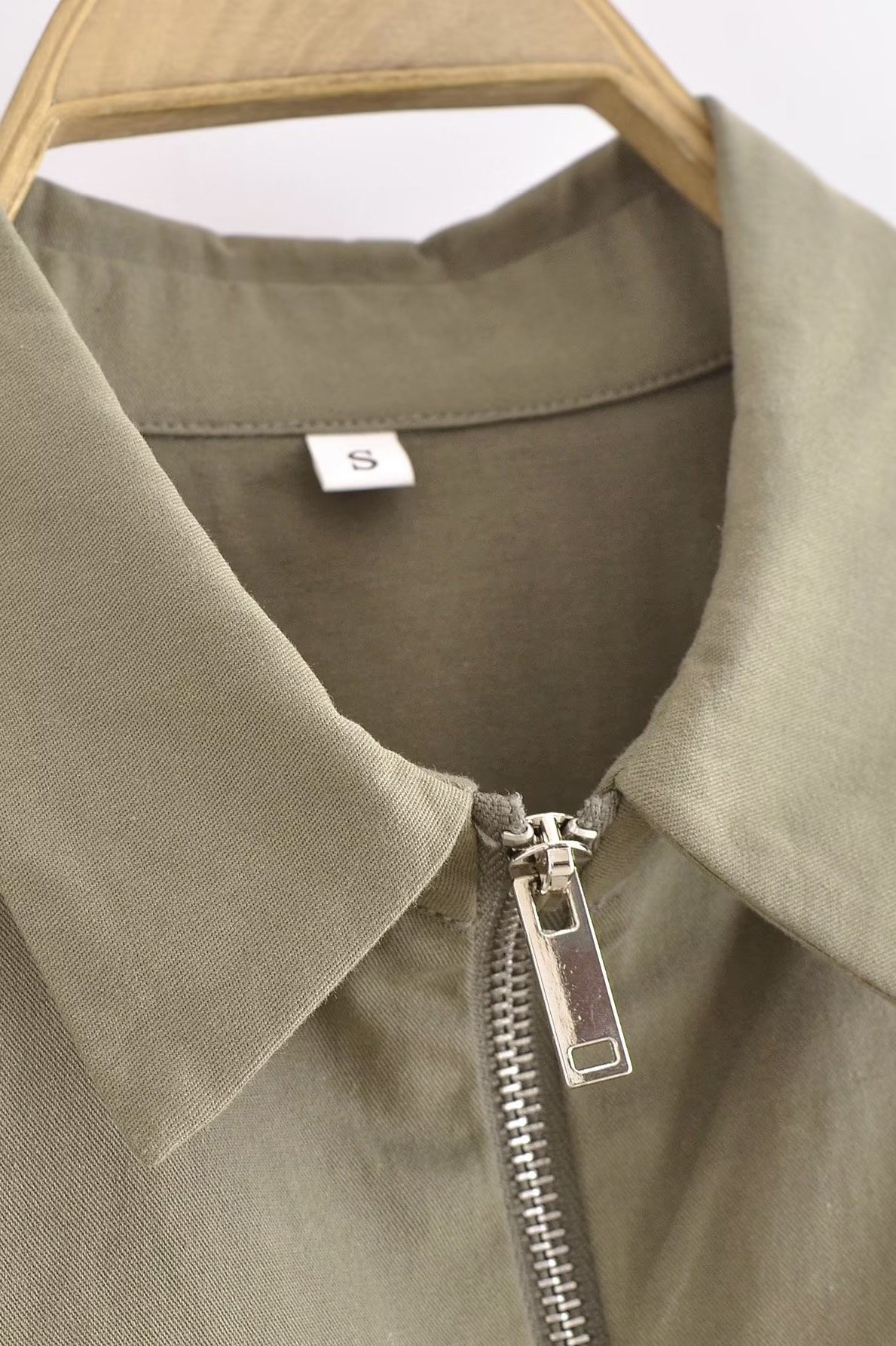 Langry olive green zip-up windbreaker jacket with collar