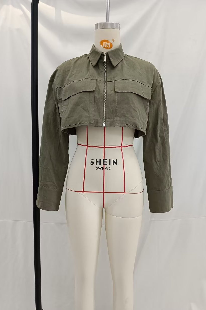 Olive green Shein langry fashion cropped jacket with zipper
