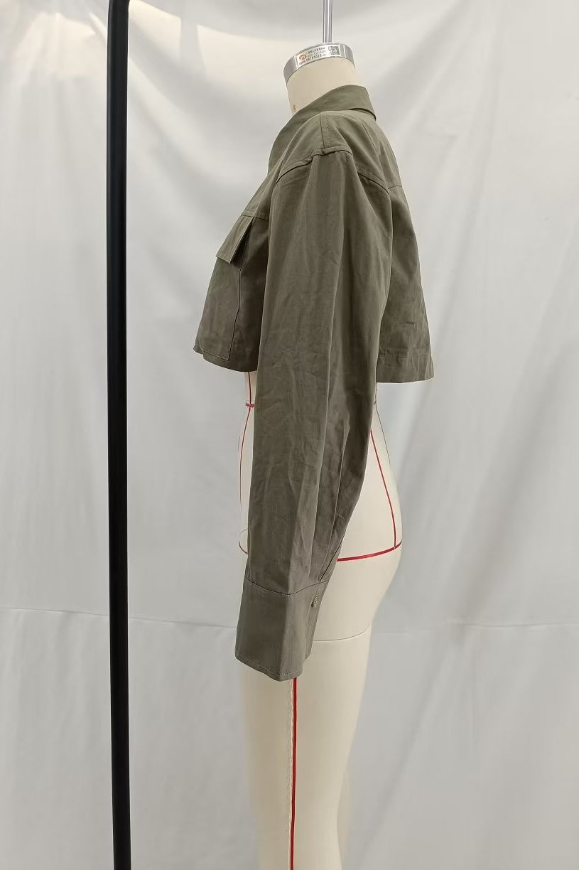 Langry olive green button-down shirt in loose windbreaker fabric