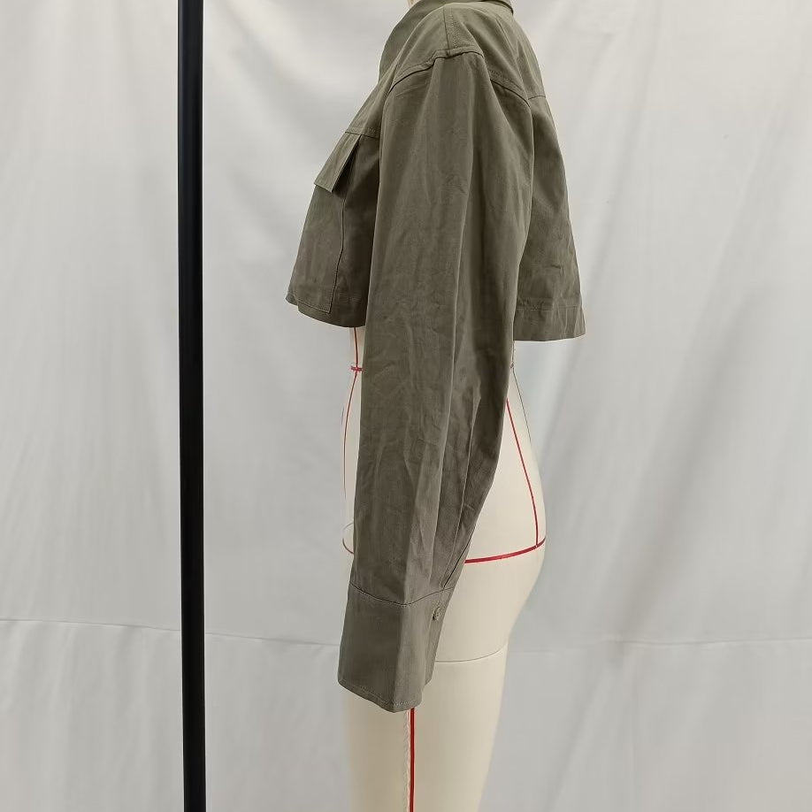 Langry olive green button-down shirt in loose windbreaker fabric