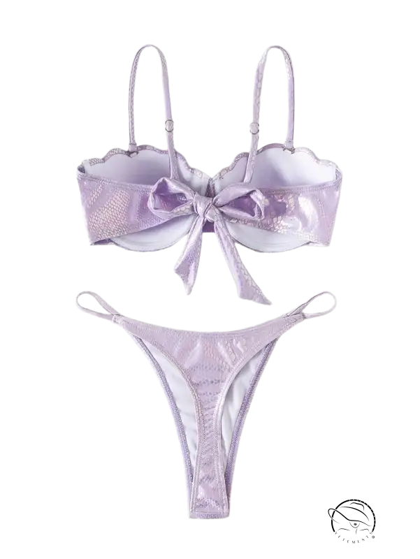 Lavender satin Seashells sexy bikini bra with scalloped edges and thong