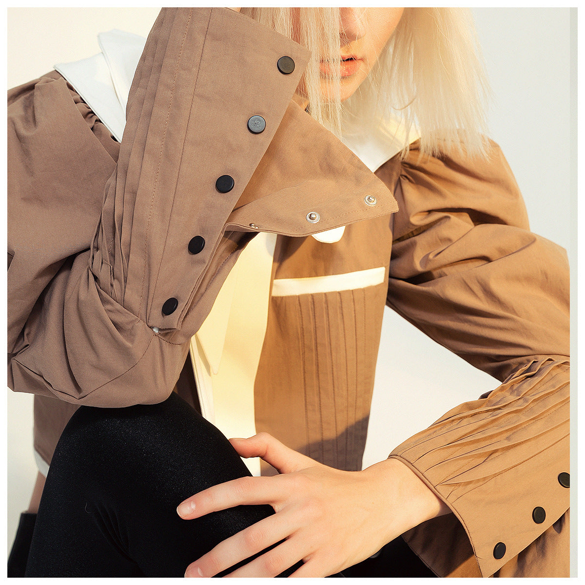 Brown buttoned jacket from French Design Short Shirt Jacket collection, perfect for fashion and ملابس enthusiasts