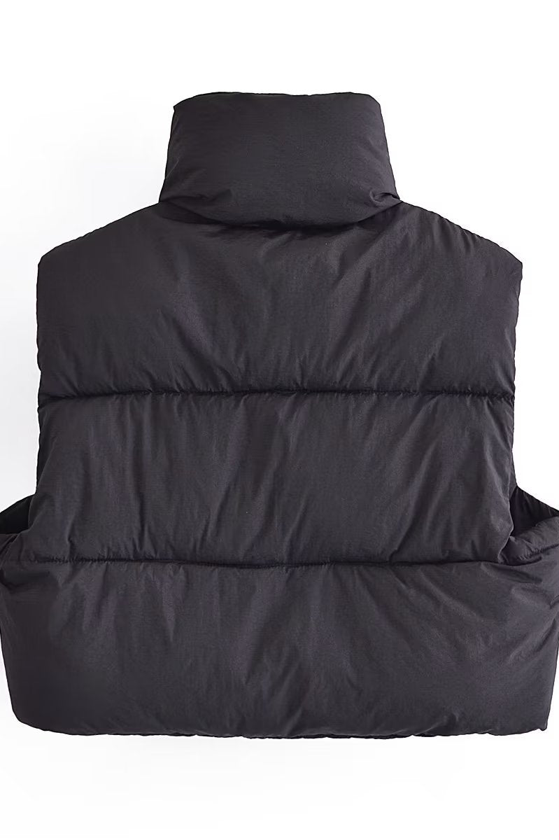 Langry black puffer vest with high collar and quilted fashion design