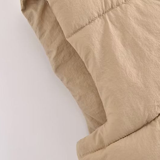 Beige Langry puffer vest with quilted fashion design and zipper