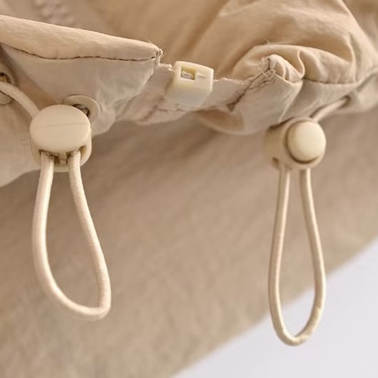 Langry fashion beige canvas drawstring bag with white cord closure