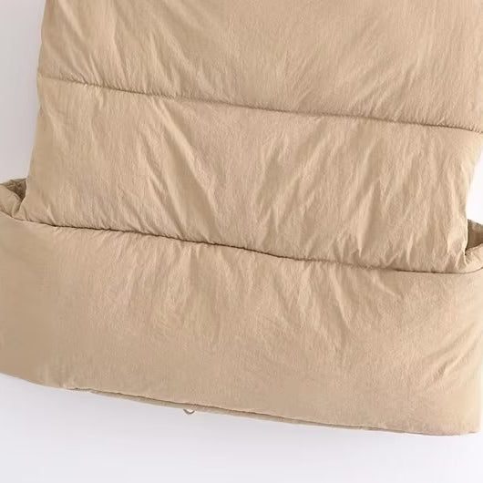 Beige ruffled langry fashion jacket vest with quilted comforter pattern