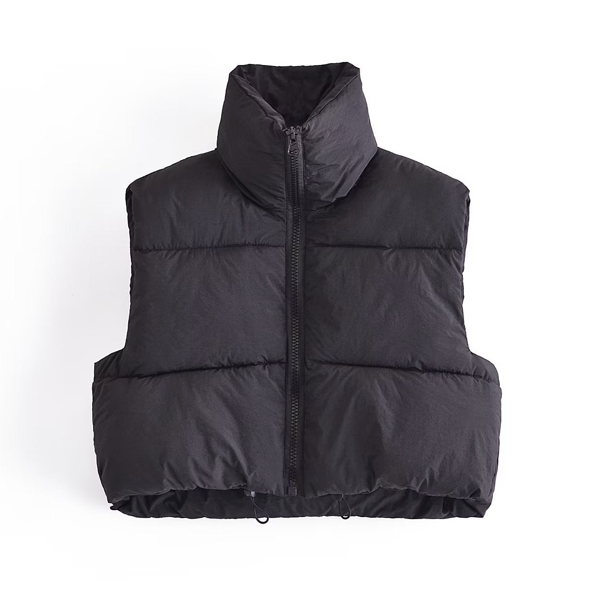 Langry black hooded puffer vest in casual cotton padded fashion