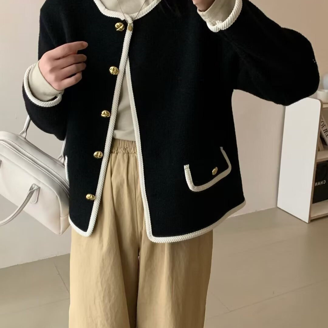 Langry fashion black and cream velvet blazer with gold buttons