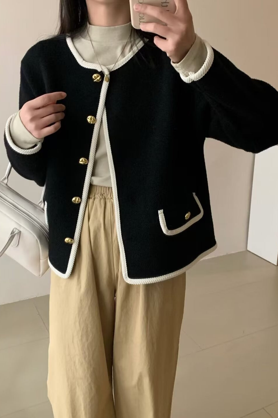 Langry fashion black and cream velvet blazer with gold buttons