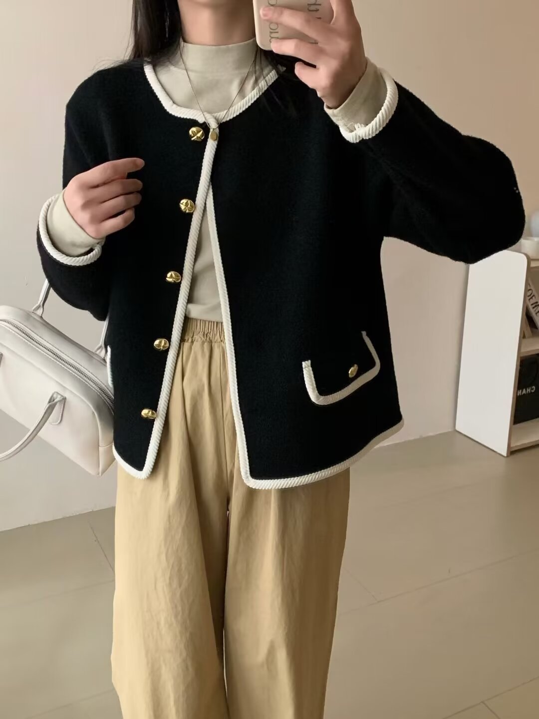 Langry fashion black and cream velvet blazer with gold buttons