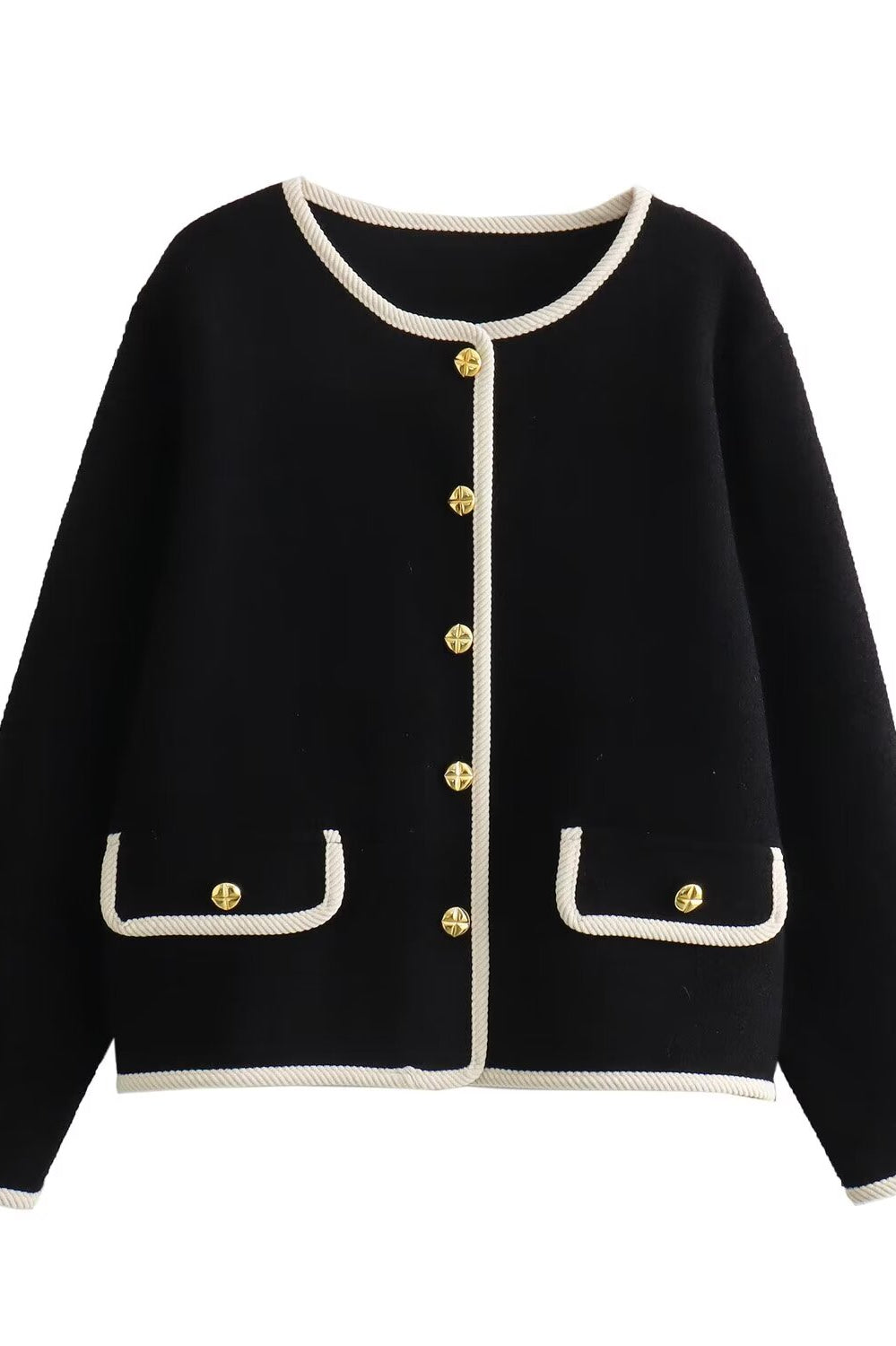 Classic langry black and white velvet cardigan with gold buttons
