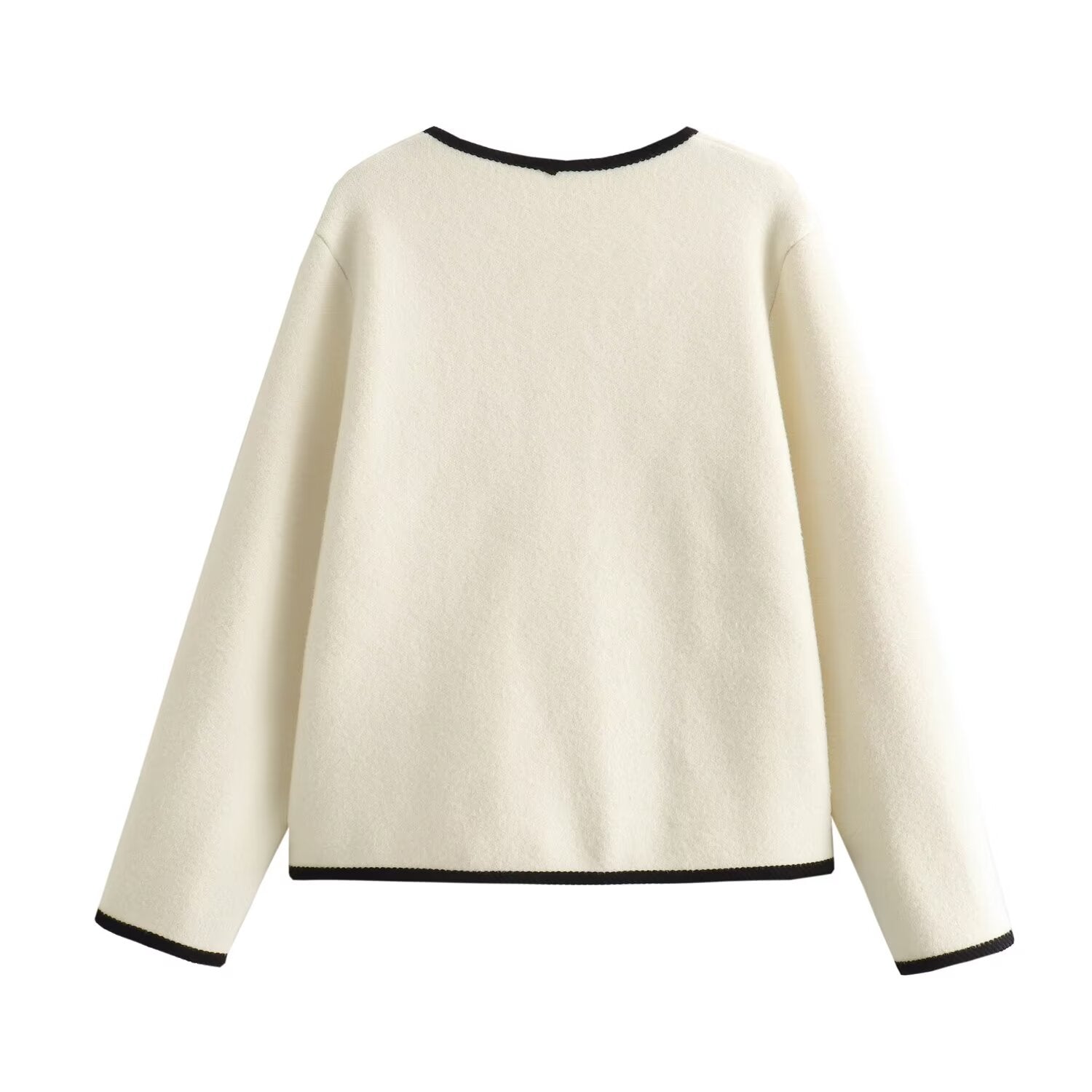 Langry classic binding Korean velvet cream sweater with black trim