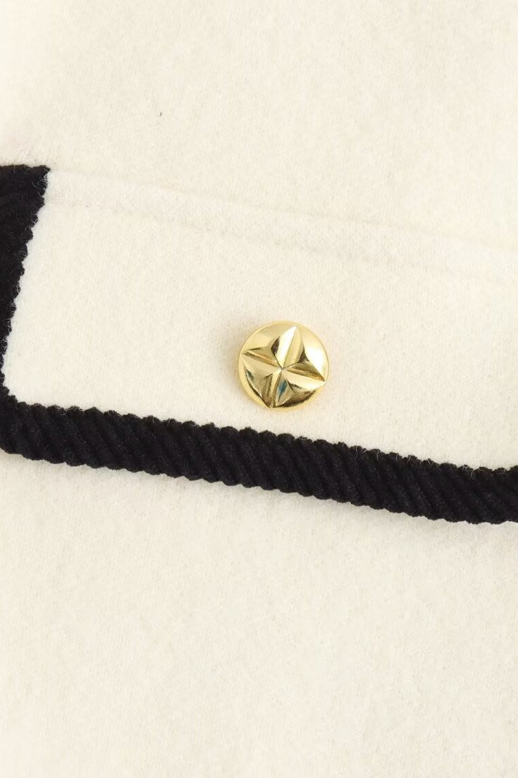 Langry fashion gold star stud earring with black cord on velvet coat