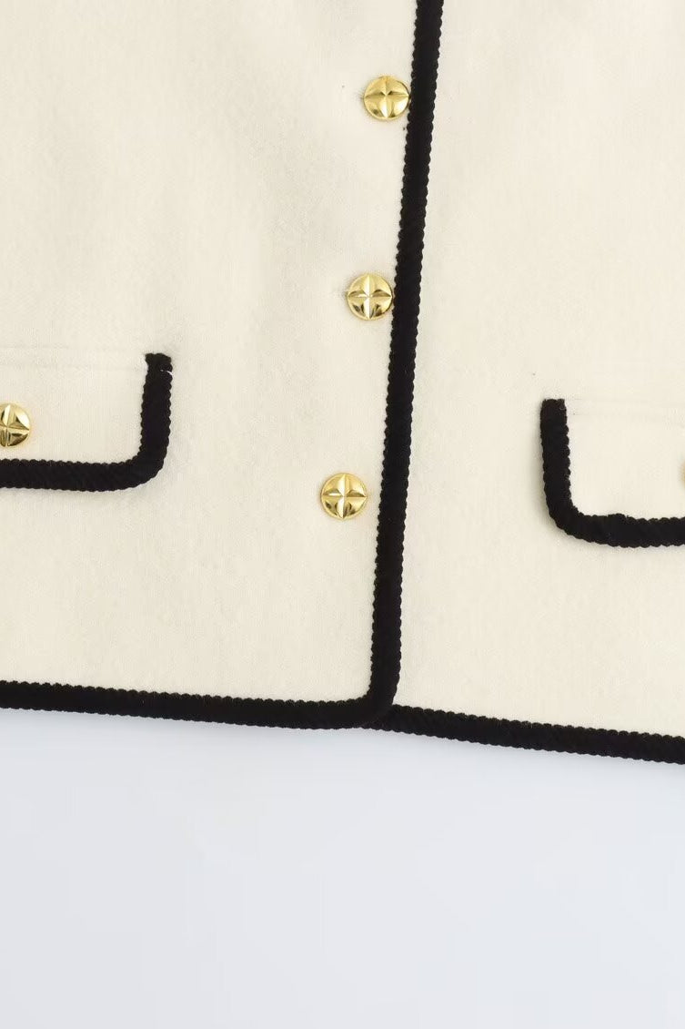 Langry cream and black velvet knitted cardigan with gold buttons