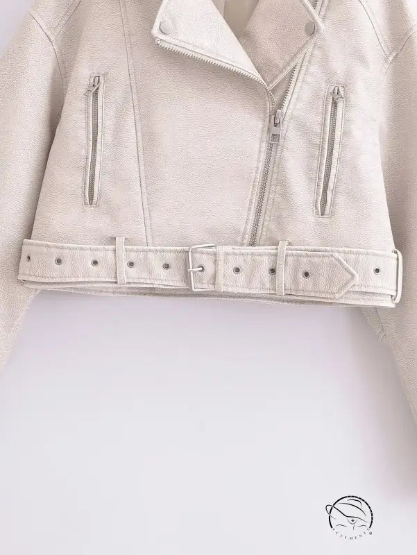 Retro faux leather jacket with cream wash, silver hardware and zippers