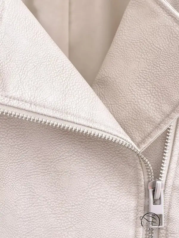 Retro washed faux leather jacket with white textured zipper detail
