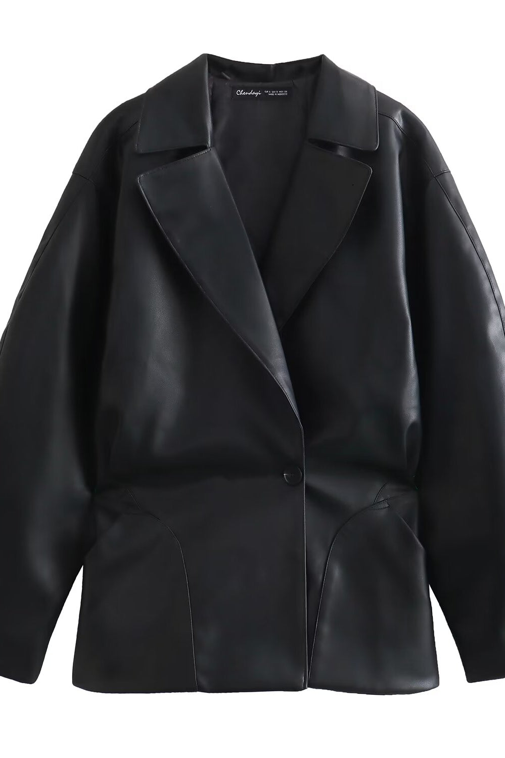 Langry faux leather blazer with lapel collar and long sleeves
