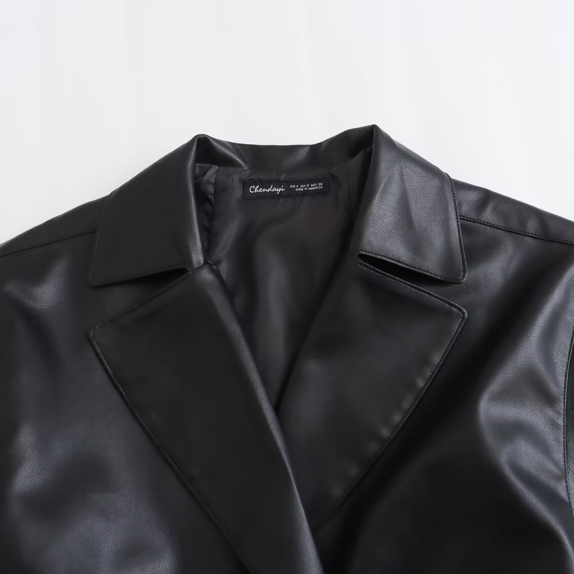 Langry faux leather blazer jacket with lapel collar and structured shoulders