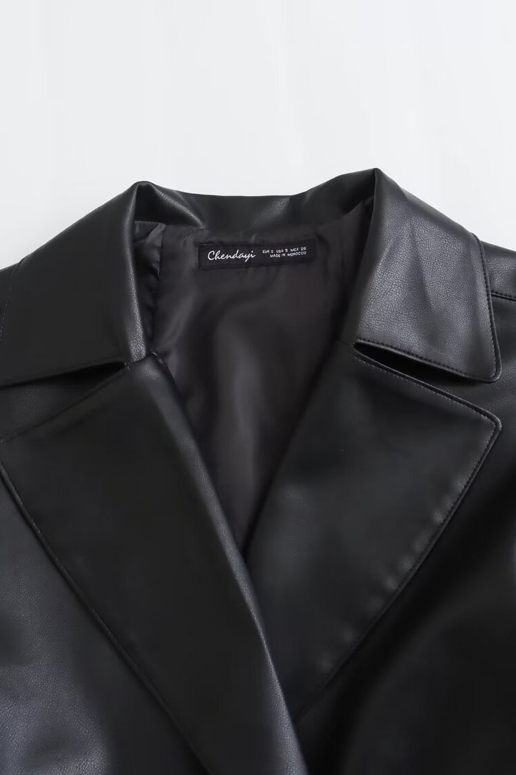 Langry faux leather blazer jacket with lapel collar and structured shoulders